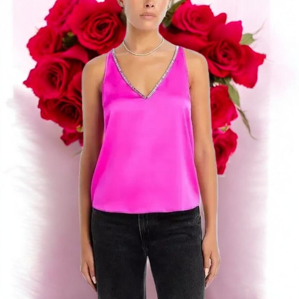 NWT Generation Love Marian Crystal Trim Cami Sleeveless Hot Pink XXS MSRP $198